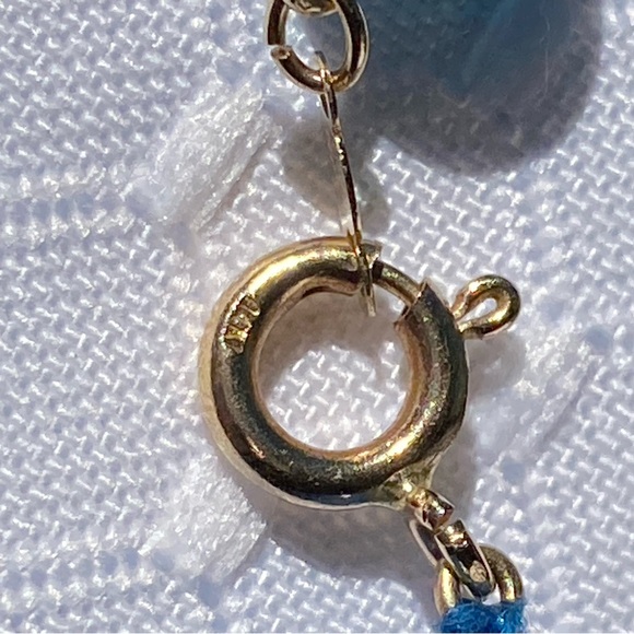 14k Gold Blue Cloisonné & Jadeite Jade Bead Necklace 24" - Picture 7 of 15